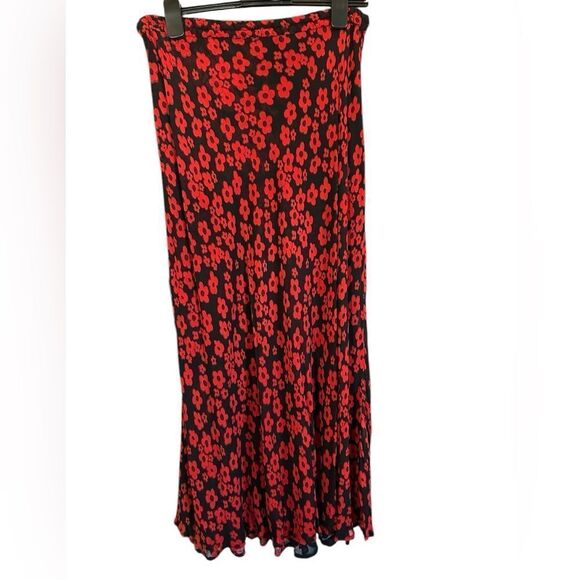 VTG Black & Red Reversible Floral Boho Feminine Whimsigoth Maxi Skirt S - Picture 4 of 12